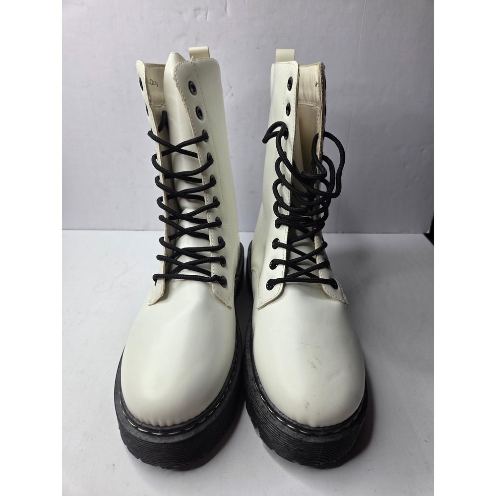 Wild Diva White Combat Platform Boots Black Laces Lug Sole‎ Womens 10